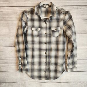 Dream Out Loud Junior Size Small Western Gray Plaid Shirt Studded